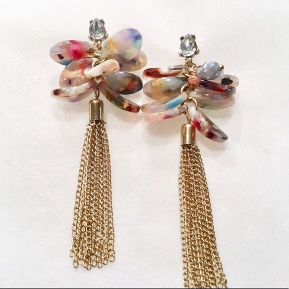 Jewelry - Multi Color Acrylic and Gold Tassel Earrings